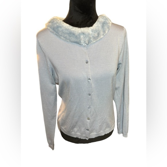 Silx by August Silk Blue Faux Fur Cardigan Women's Size Large - Picture 2 of 9